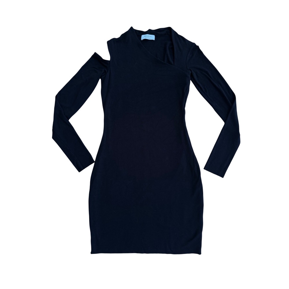 Bailey 44‎ Womens Black Asymmetrical Shoulder Cutout Long Sleeve Bodycon Dress S